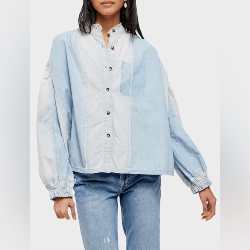 Free People Set Sail Denim Top Chambray